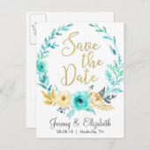 Mini- und Goldflorale-Save the Date Postkarten (Vorne/Hinten)