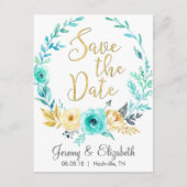 Mini- und Goldflorale-Save the Date Postkarten (Vorderseite)