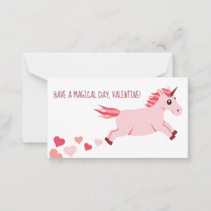 Mini Valentine Tageskarte Rosa Einhorn mit Herz Mitteilungskarte