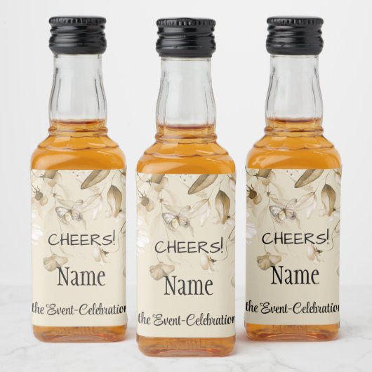 Mini Watercolor Sepia Still Life Blumenfallen Alkoholflaschenetikett (Flaschen)