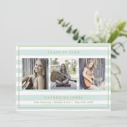 Mini Watercolor Streifen Foto Abschluss Ankündigung (Stehend Vorderseite)