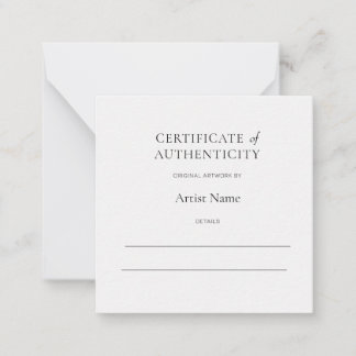 Mini White Certificate of Authenticity for Art Mitteilungskarte