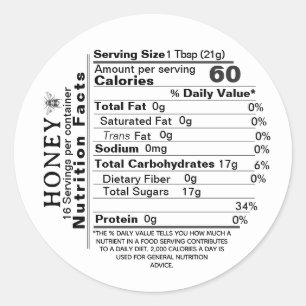 Mini White Nutrition Fakten Vintages Honey Label Runder Aufkleber