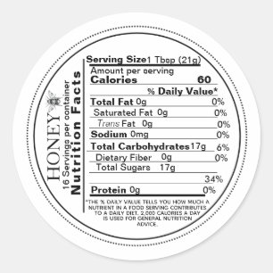 Mini White Nutrition Fakten Vintages Honey Label Runder Aufkleber