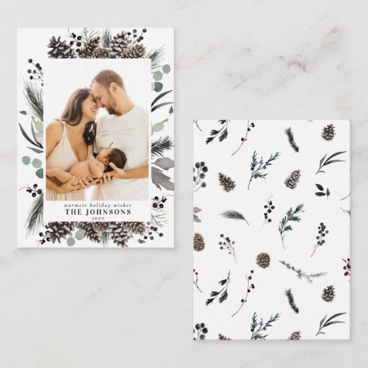 Mini Winter Pine Berry Foto Mitteilungskarte (Vorne/Hinten)