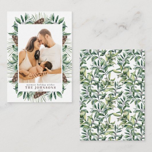 Mini Winter Pine Cone Berry Foto Weihnachtsskript Mitteilungskarte (Vorne/Hinten)