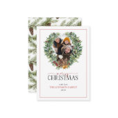 Mini Winter Pine Wreath Foto Frohe Weihnachten Mitteilungskarte (Vorderseite/Rückseite Beispiel)