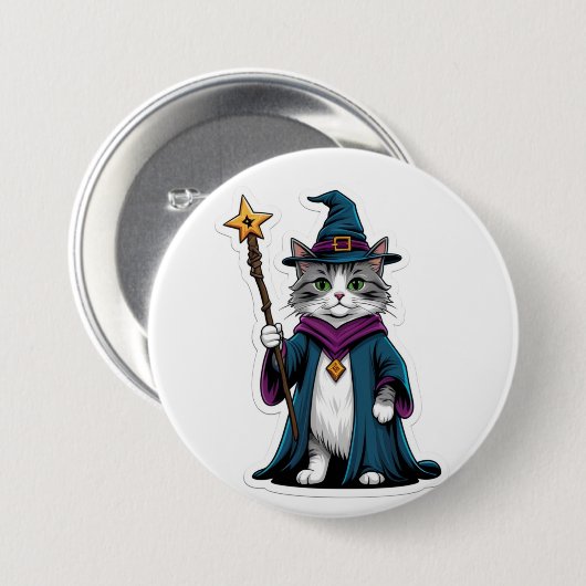 Mini-Zauberkatzen-Button mit magischem Stab Button (Vorne & Hinten)