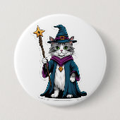 Mini-Zauberkatzen-Button mit magischem Stab Button (Vorderseite)