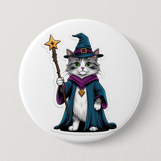 Mini-Zauberkatzen-Button mit magischem Stab Button (Vorderseite)