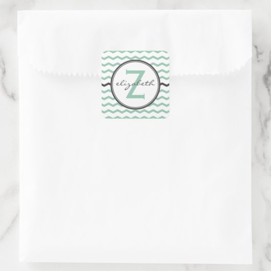 Mini-Zickzack-Monogramm Quadratischer Aufkleber (Tasche)