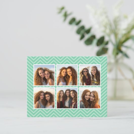 Mini Zickzack Muster mit Trendy 6 Foto Collage Postkarte (Stehend Vorderseite)