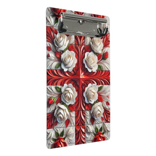 Mini-Zwischenablage mit englischer Rose Design Mini Klemmbrett (Schrägansicht)