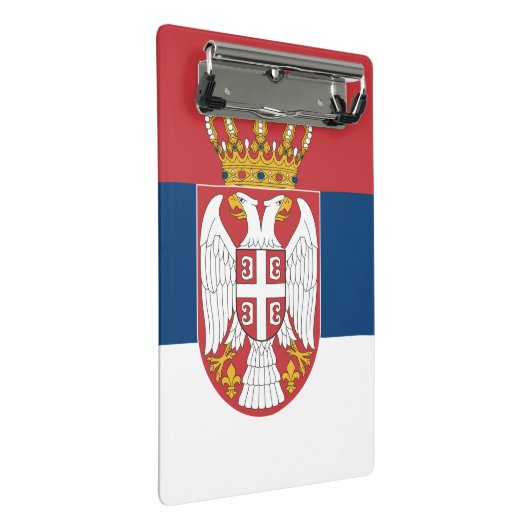 Mini-Zwischenablage mit Flagge Serbiens Mini Klemmbrett (Schrägansicht)