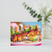 Miniarbeiter, die GRILLEN Schweinerippen kochen Feiertagspostkarte (Stehend Vorderseite)