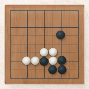 Miniatur-9x9-Go-Brett mit Steinen (1) Glasuntersetzer