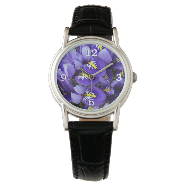 Miniatur Blue Irises Frühblut Armbanduhr (Vorderseite)