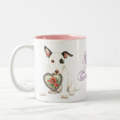 Miniatur Bull Terrier Herz Mama Zweifarbige Tasse (Links)