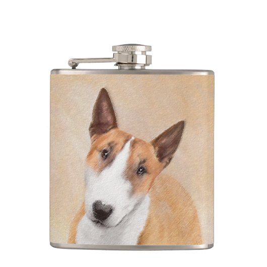 Miniatur Bull Terrier Malerei - Niedlich Original  Flachmann (Vorderseite)