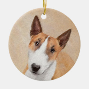 Miniatur Bull Terrier Malerei - Niedlich Original  Keramik Ornament