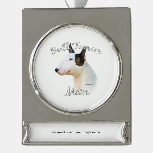 Miniatur-Bull-Terrier-Mama 2 Banner-Ornament Silber (Vorderseite)