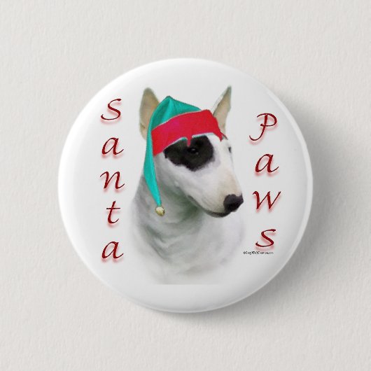 Miniatur Bull Terrier Santa Paws Button (Vorderseite)
