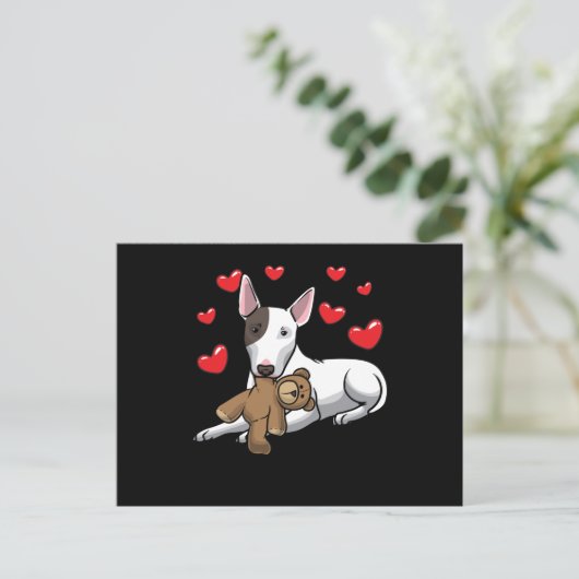 Miniatur-Bullgarhund mit ausgestopften Tieren Postkarte (Stehend Vorderseite)