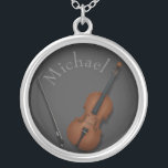 Miniatur Cello & Bogen Inside Personalisiert Versilberte Kette<br><div class="desc">Diese charmante Halskette sieht aus wie ein Miniaturcello und beugt sich innen. Die Instrumente wurden mit einem Trompe-l'oeil-Effekt gezeichnet,  um sie dreidimensional aussehen zu lassen. Der Hintergrund kann mit Ihrem Namen oder einem inspirierenden Wort angepasst werden.</div>