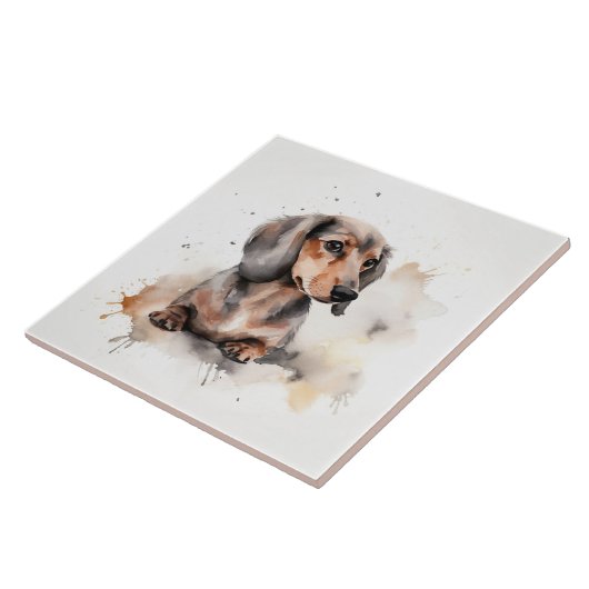 Miniatur-Dackel-Hund Wasserfarbenpet Fliese (Seite)