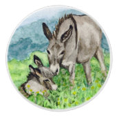 Miniatur-Donkey-Mama und Baby-Aquarell-Kunst Keramikknauf (Vorderseite)