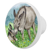Miniatur-Donkey-Mama und Baby-Aquarell-Kunst Keramikknauf (Rechts)