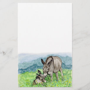 Miniatur-Donkey-Mama und Kinderwasserart Briefpapier