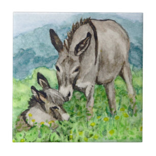 Miniatur-Donkey-Mama und Kinderwasserart Fliese