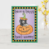 Miniatur Halloween Poodle Karte (Gelbe Blume)