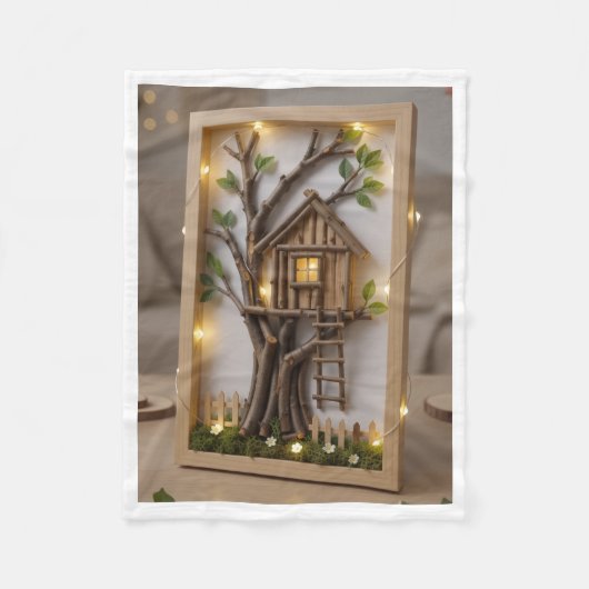 Miniatur-Holzhäuschen-Rahmenkunst-Fliesblanket Fleecedecke (Vorderseite)
