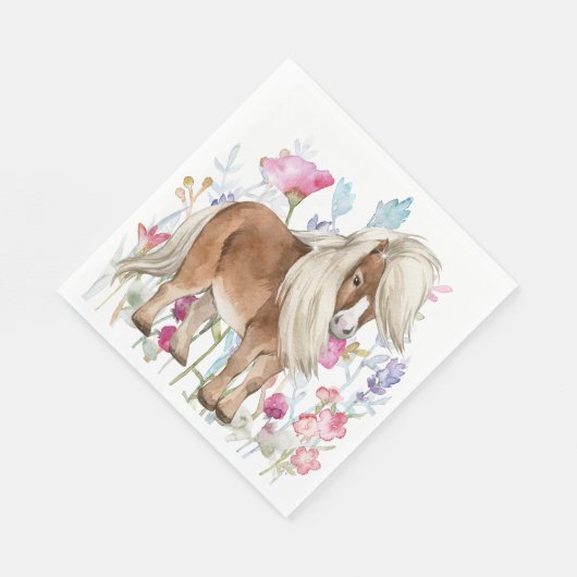 Miniatur Pferd und Wildblumen Papier Napkins Serviette (Ecke)