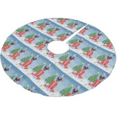 Miniatur Pinsch Hund im Schnee mit Weihnachtsgesch Polyester Weihnachtsbaumdecke (Schrägansicht)