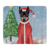 Miniatur Pinsch Hund im Schnee mit Weihnachtsgesch Schneidebrett (Vorderseite)
