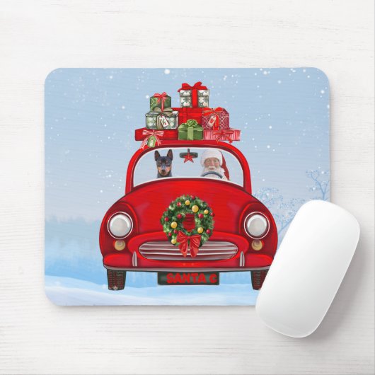 Miniatur Pinscher Hund in Auto mit dem Weihnachtsm Mousepad (Mit Mouse)