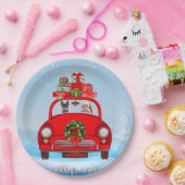 Miniatur Pinscher Hund in Auto mit dem Weihnachtsm Pappteller (Party)