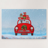 Miniatur Pinscher Hund in Auto mit dem Weihnachtsm Puzzle (Horizontal)
