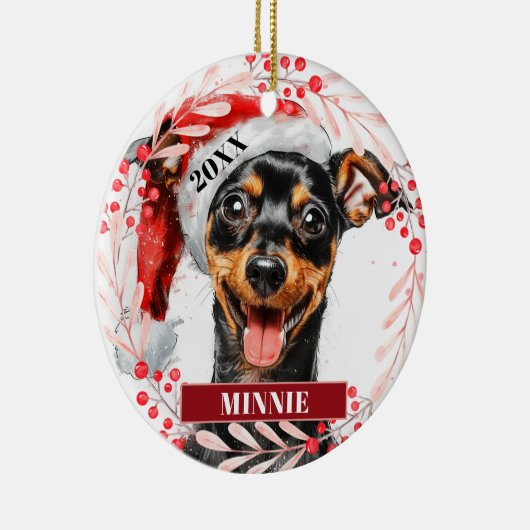 Miniatur Pinscher in Weihnachtsmannmütze Weihnacht Keramik Ornament (Rechts)
