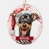Miniatur Pinscher in Weihnachtsmannmütze Weihnacht Keramik Ornament (Links)