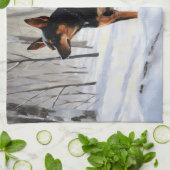 Miniatur Pinscher lassen es Schnee Weihnachten Geschirrtuch (Gefaltet)