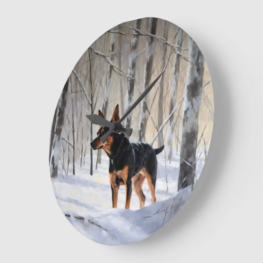 Miniatur Pinscher lassen es Schnee Weihnachten Große Wanduhr (Winkel)