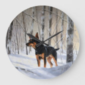 Miniatur Pinscher lassen es Schnee Weihnachten Große Wanduhr (Vorderseite)