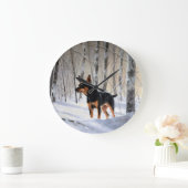 Miniatur Pinscher lassen es Schnee Weihnachten Große Wanduhr (Zuhause)