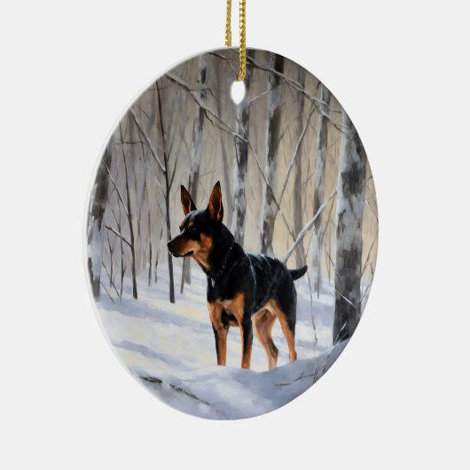 Miniatur Pinscher lassen es Schnee Weihnachten Keramik Ornament (Rechts)