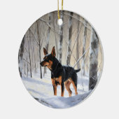 Miniatur Pinscher lassen es Schnee Weihnachten Keramik Ornament (Links)