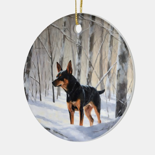 Miniatur Pinscher lassen es Schnee Weihnachten Keramik Ornament (Links)